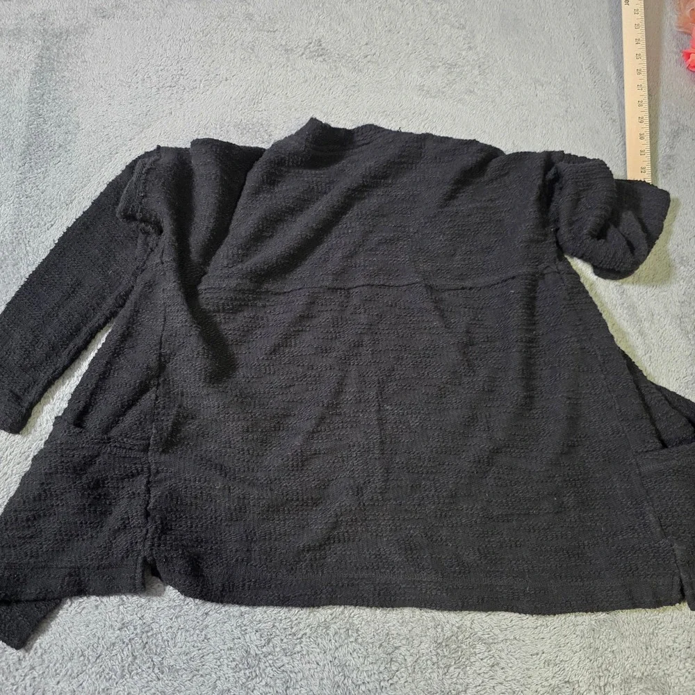 Soft Surroundings Womens‎ XS Cardigan Black Textured Cotton Open Front Pockets